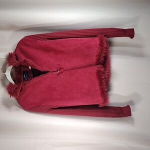 MONTANACO Bold Red Wool Suede Faux Fur Fluffy Winter Country Button Jacket
